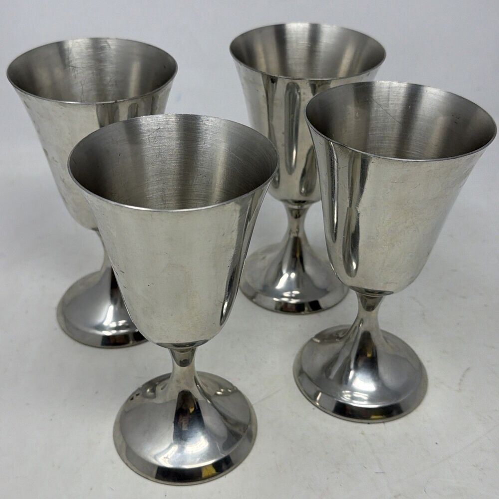 Set of 4 Vintage Stieff Pewter Hollowware P104 Drinking Goblets Cups 6.5”